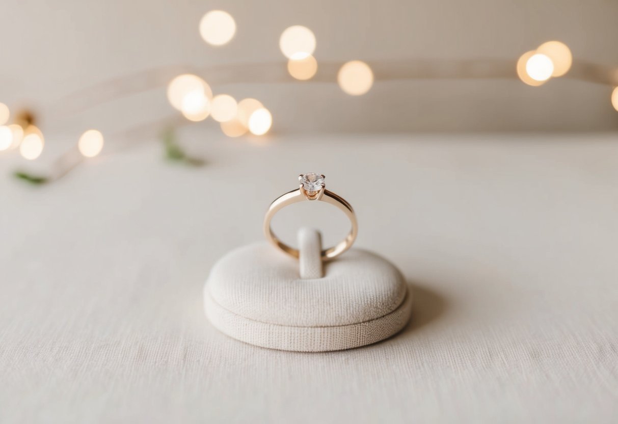 A simple, elegant ring displayed on a soft, neutral background with natural lighting