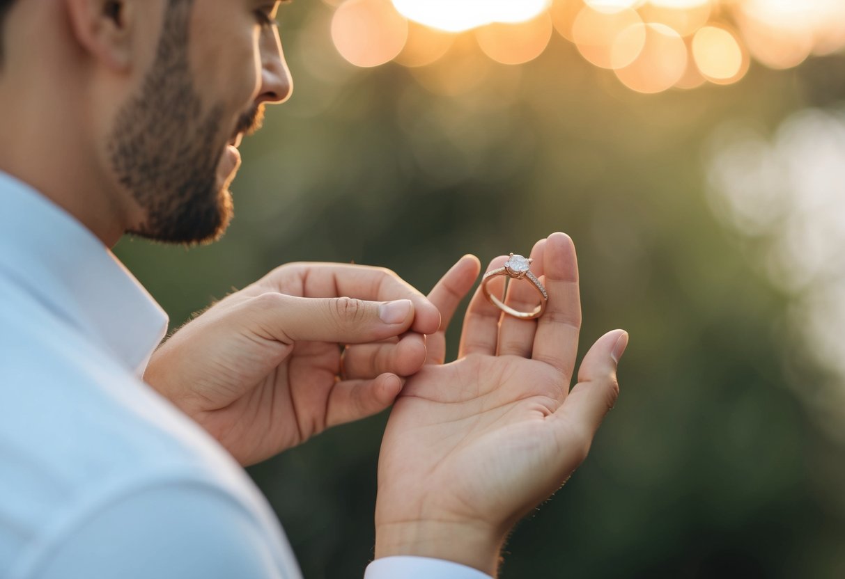 A man's hand placing a ring on a woman's finger