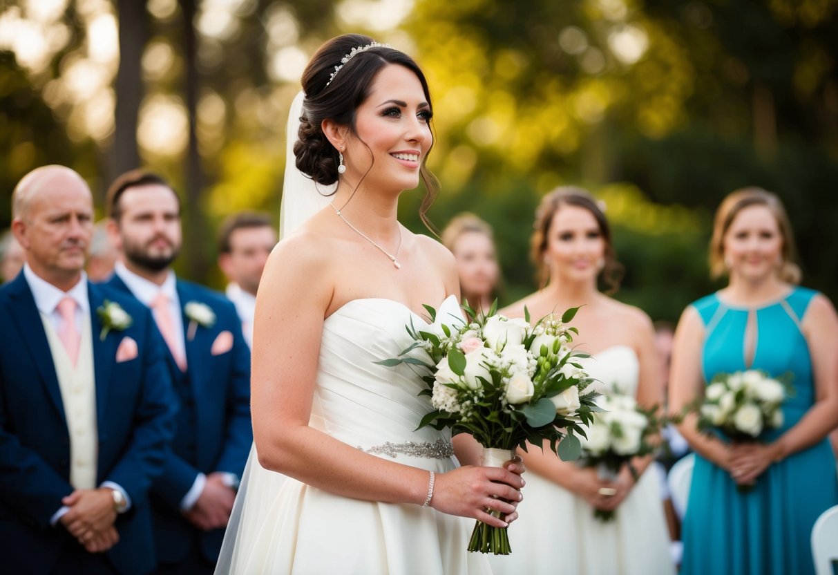 A maid of honor stands closest to the bride during the wedding ceremony