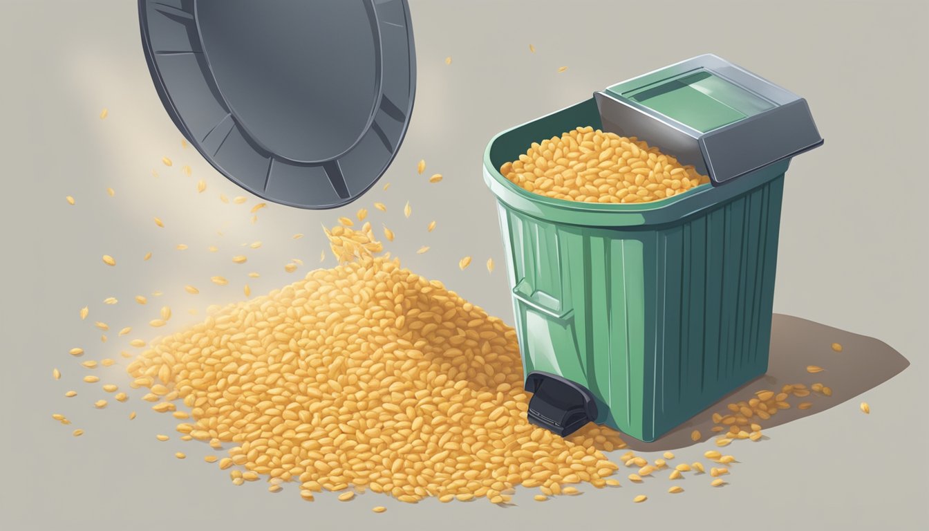 A person disposing of expired wheat gluten in a trash can