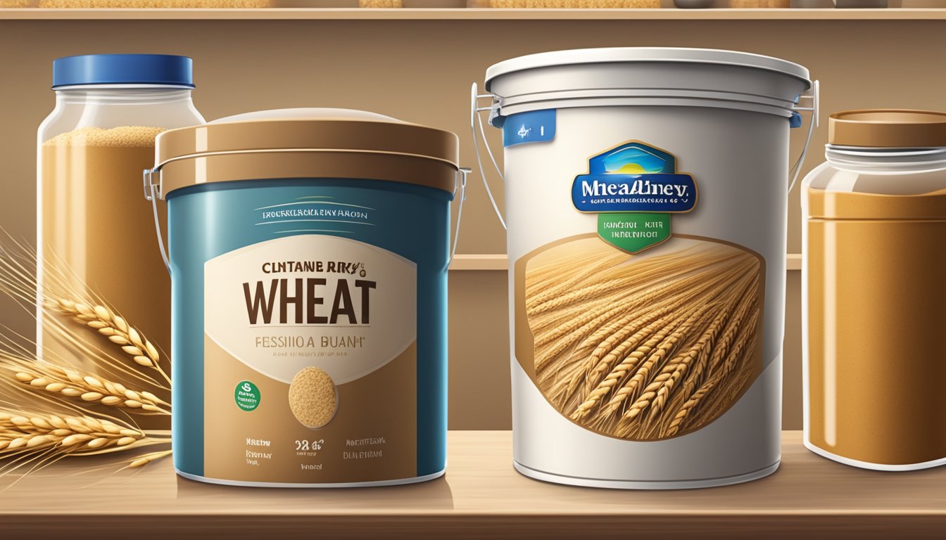 A sealed container of wheat bran stored in a cool, dry pantry