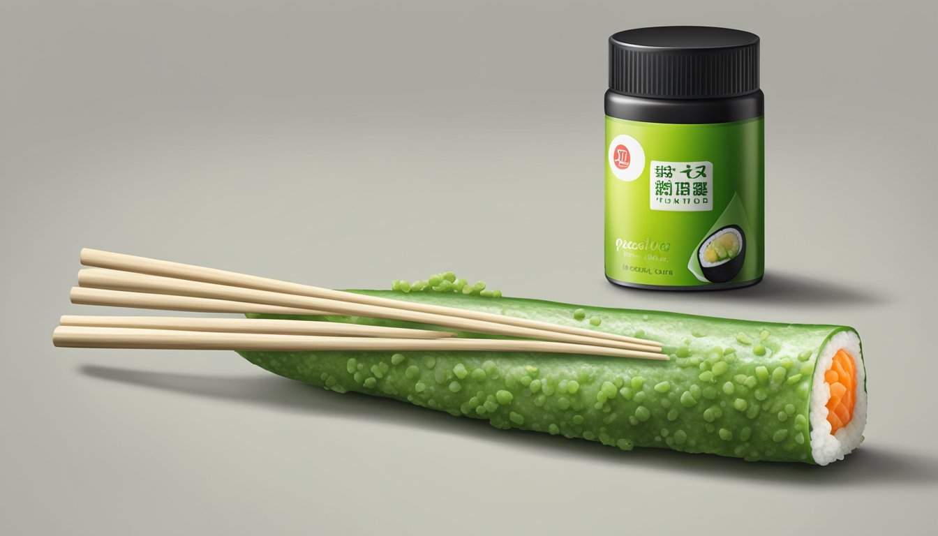 A tube of expired wasabi paste next to fresh sushi