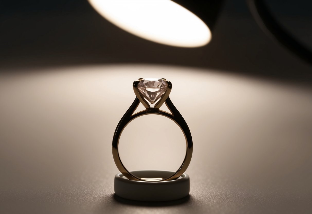 A ring sitting on a table, casting a shadow under the soft glow of a lamp
