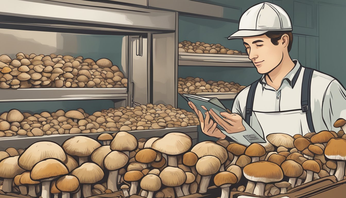 A person comparing fresh porcini mushrooms to a reference guide for safety