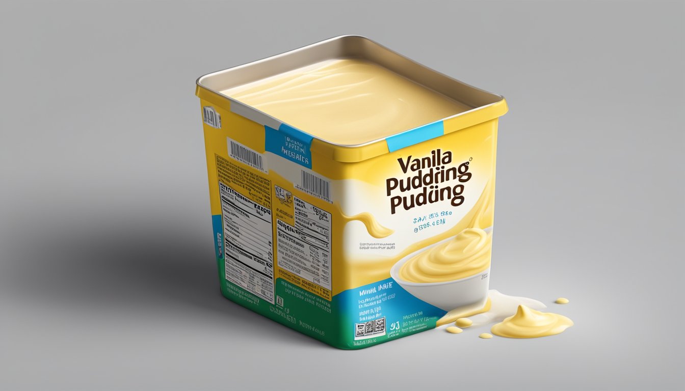 An open box of expired vanilla pudding mix with a visible expiration date