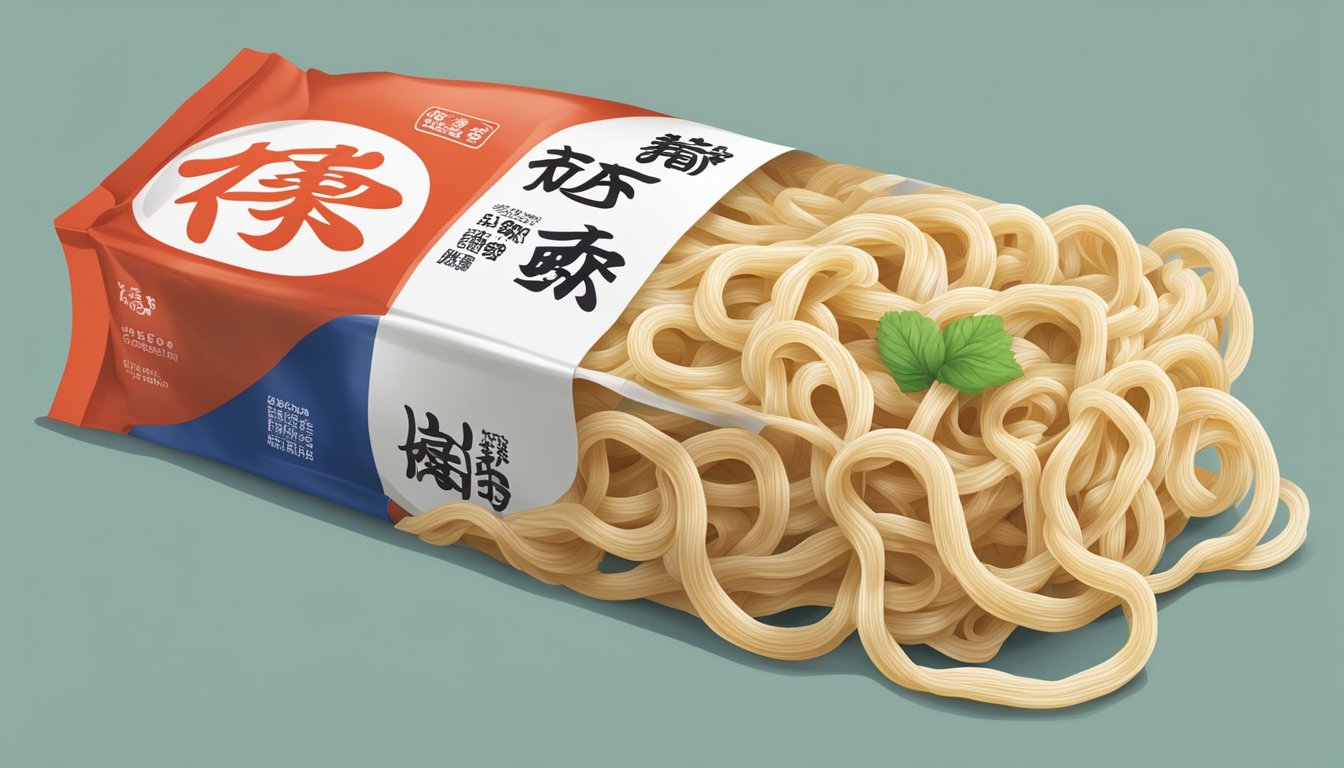 A package of expired udon noodles with mold and a foul odor