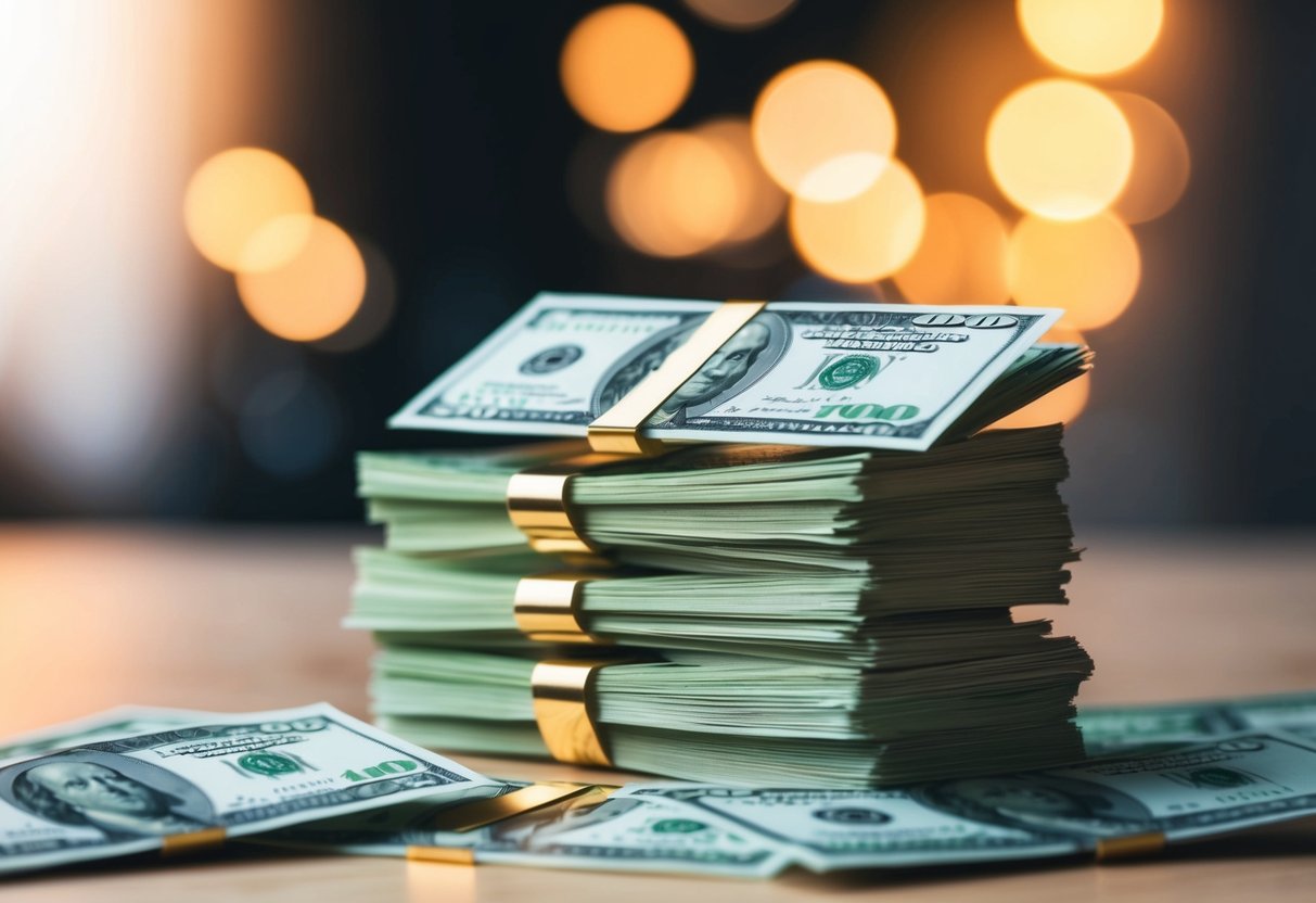 A stack of money divided into three equal parts