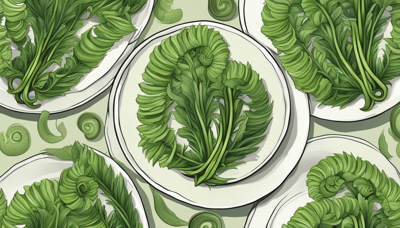 A plate of undercooked fiddlehead ferns with a warning symbol