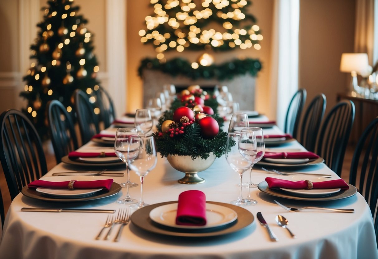 A table set for a festive dinner, with empty chairs and a sense of anticipation in the air