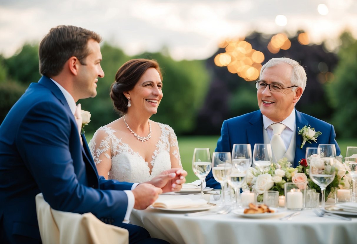 The groom's parents contribute to shared expenses by paying for wedding-related items such as the venue, catering, or decorations
