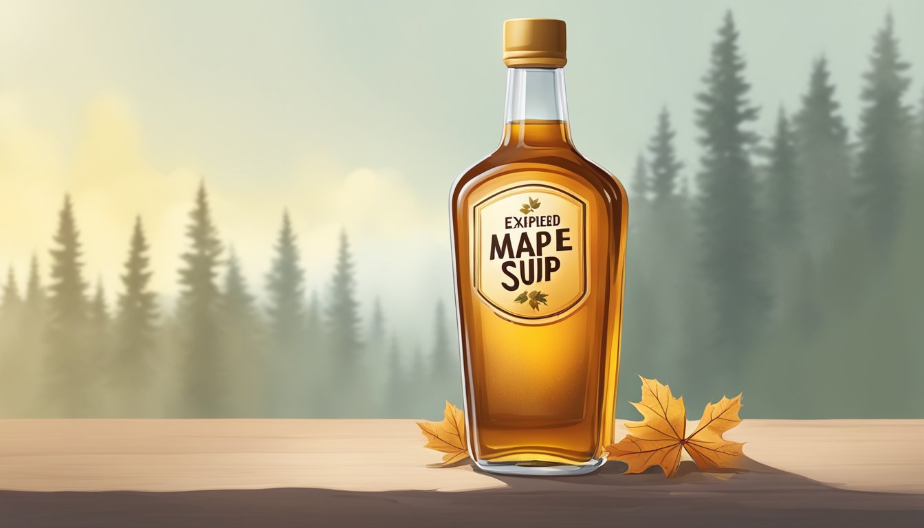 A bottle of expired maple syrup with visible mold and a foul odor