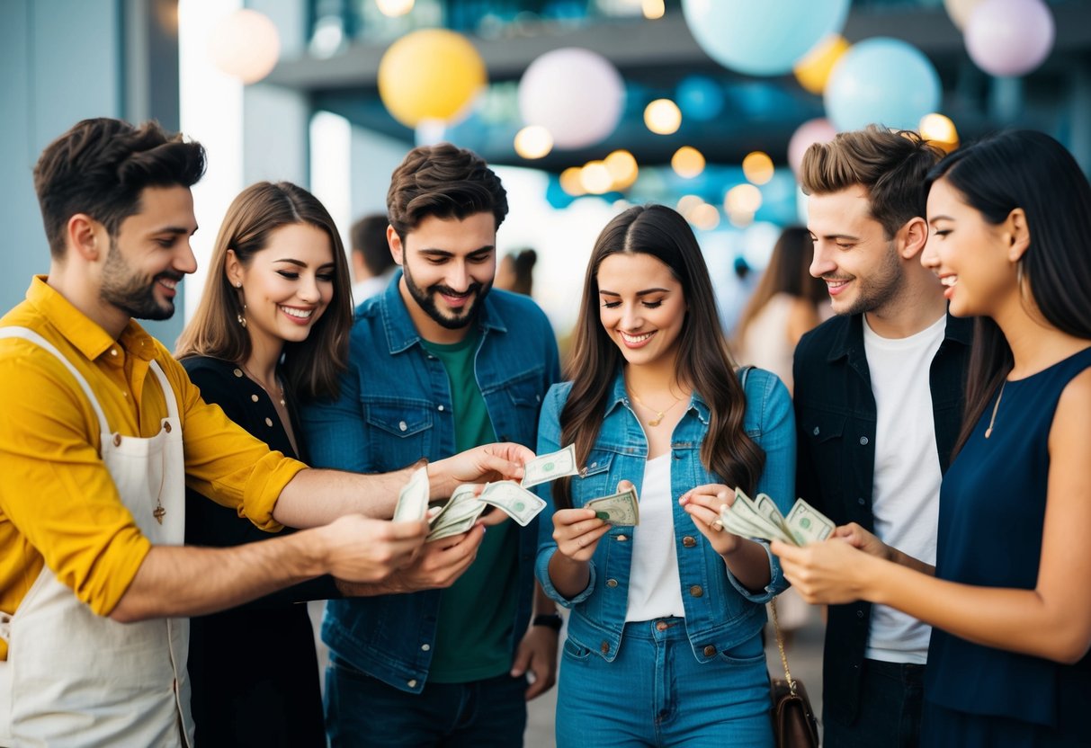 A group of friends pooling their money together to cover the costs of Jack and Jill's party