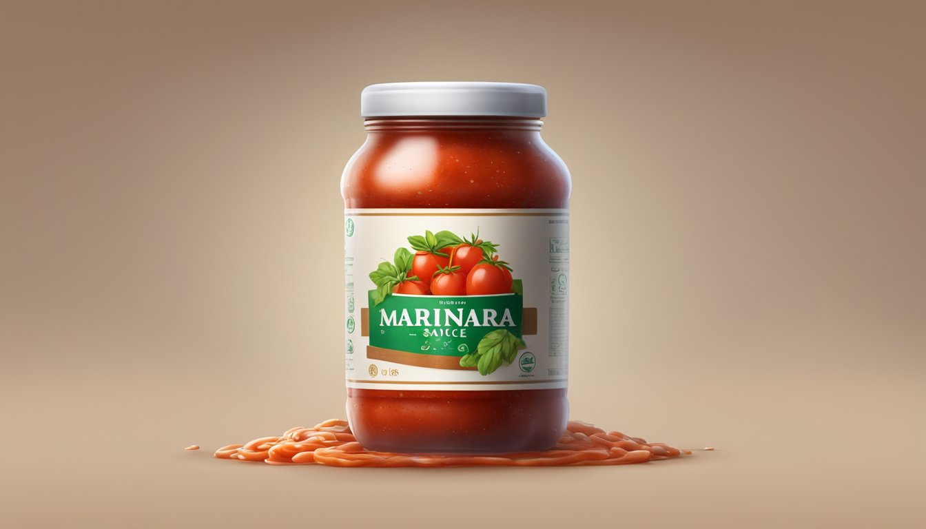 A jar of marinara sauce with a visible expiration date and mold growing on the lid