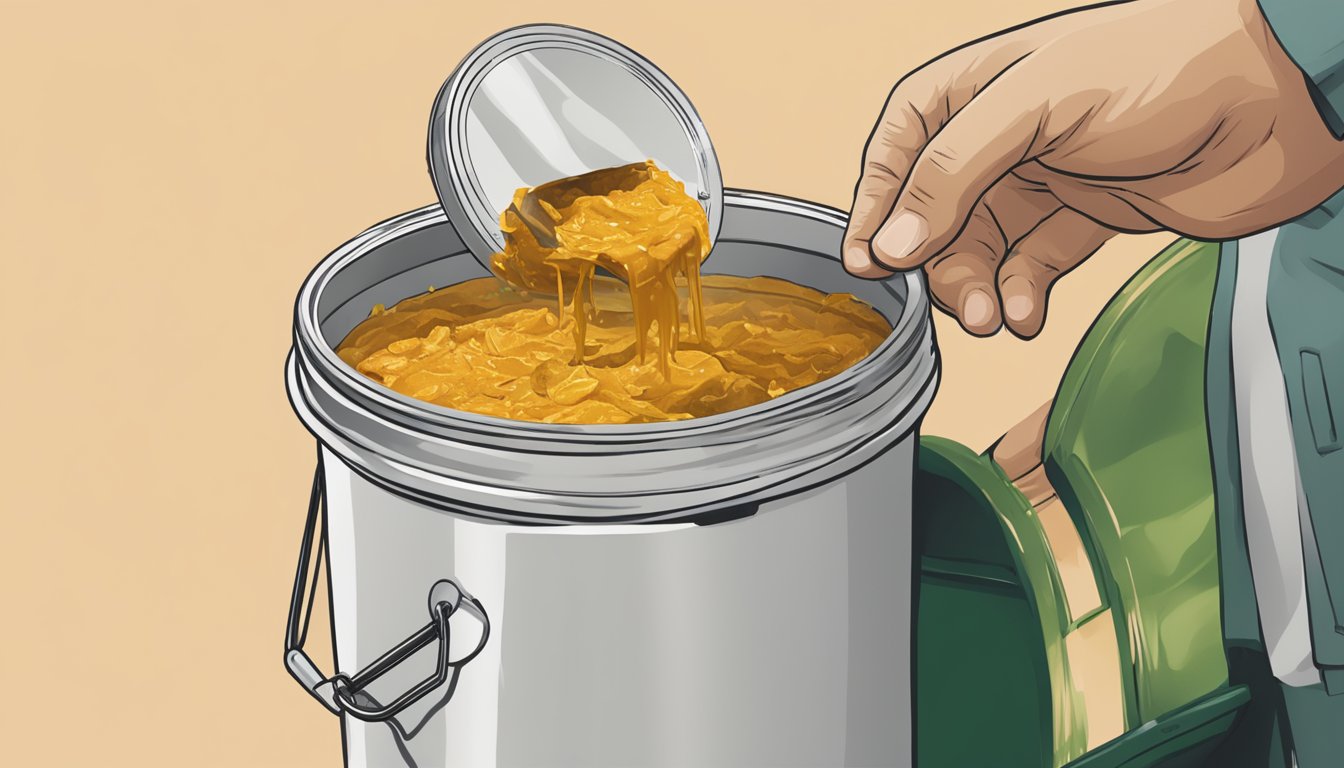 A jar of expired Thai curry paste being thrown into a trash can