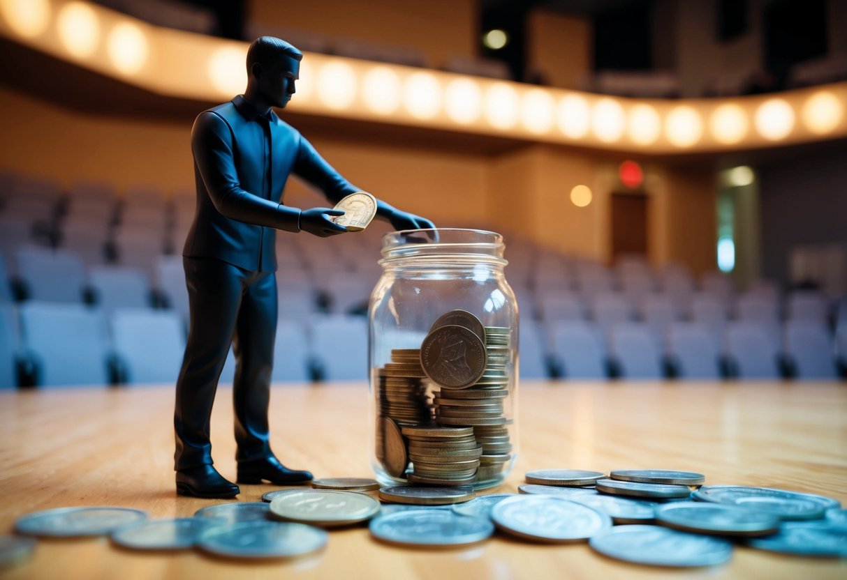 A figure places money in a jar at a rehearsal space