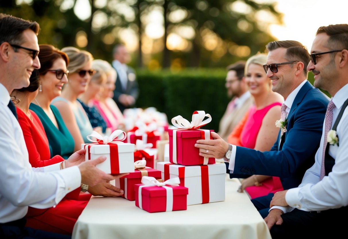 Guests receive gifts at a wedding rehearsal