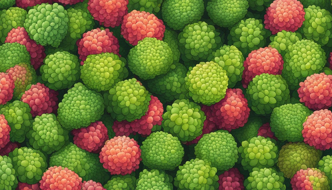 A pile of unripe lychees with a warning sign next to them