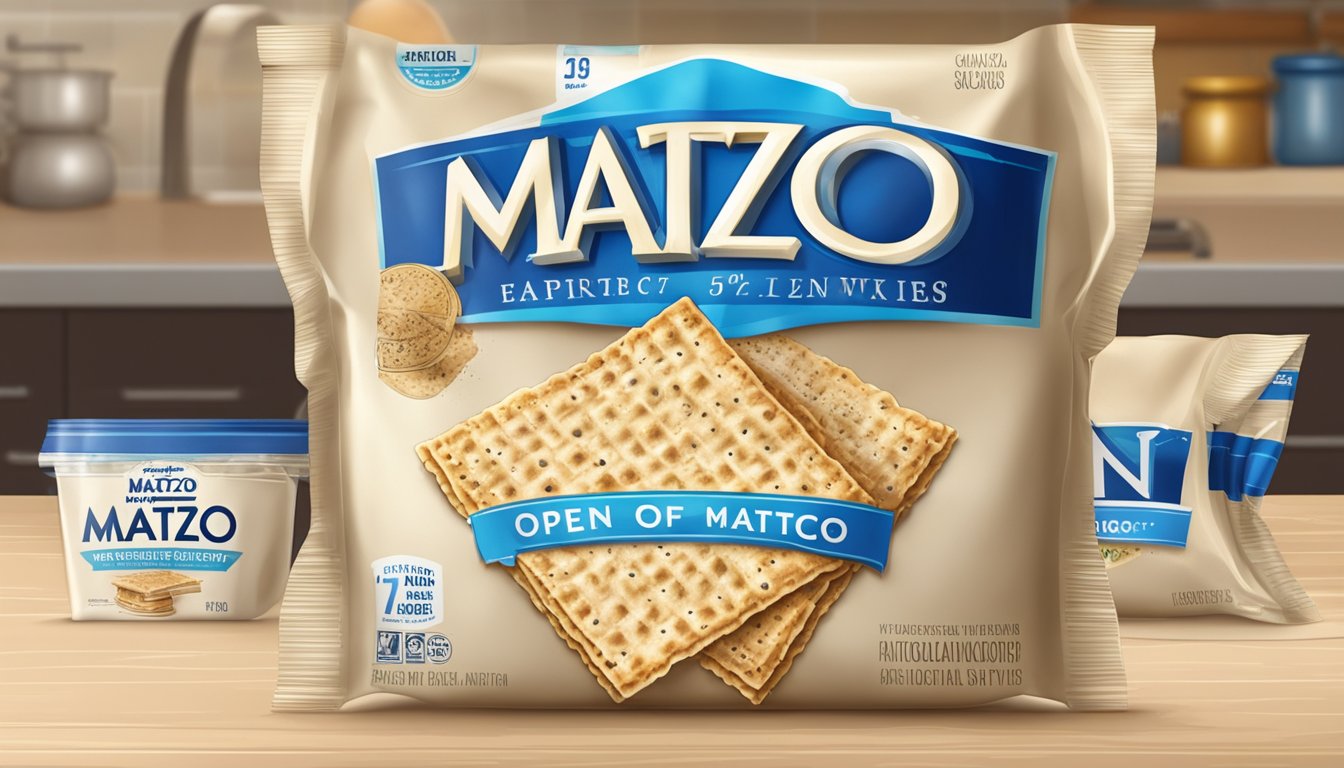 An open package of expired matzo on a kitchen counter, with visible signs of mold and discoloration