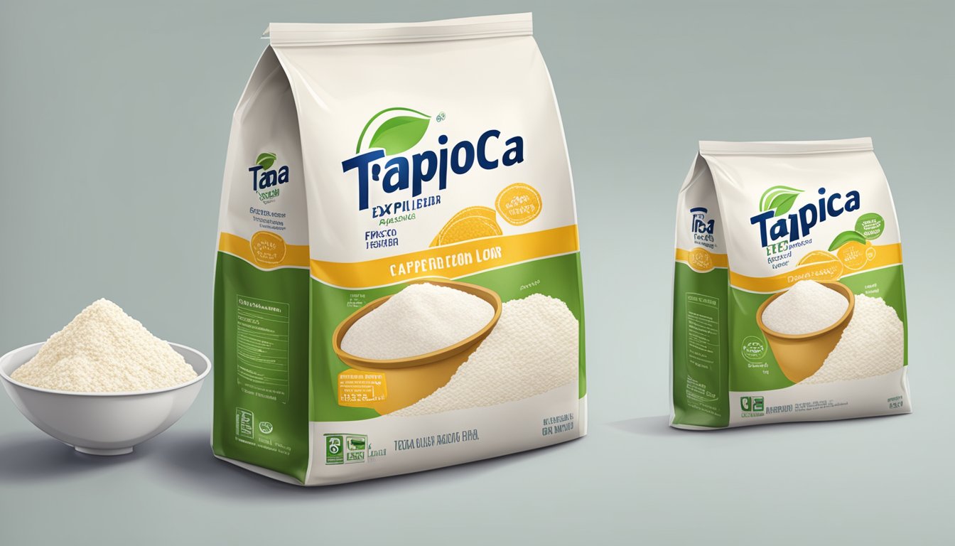 A bag of expired tapioca flour next to a fresh bag