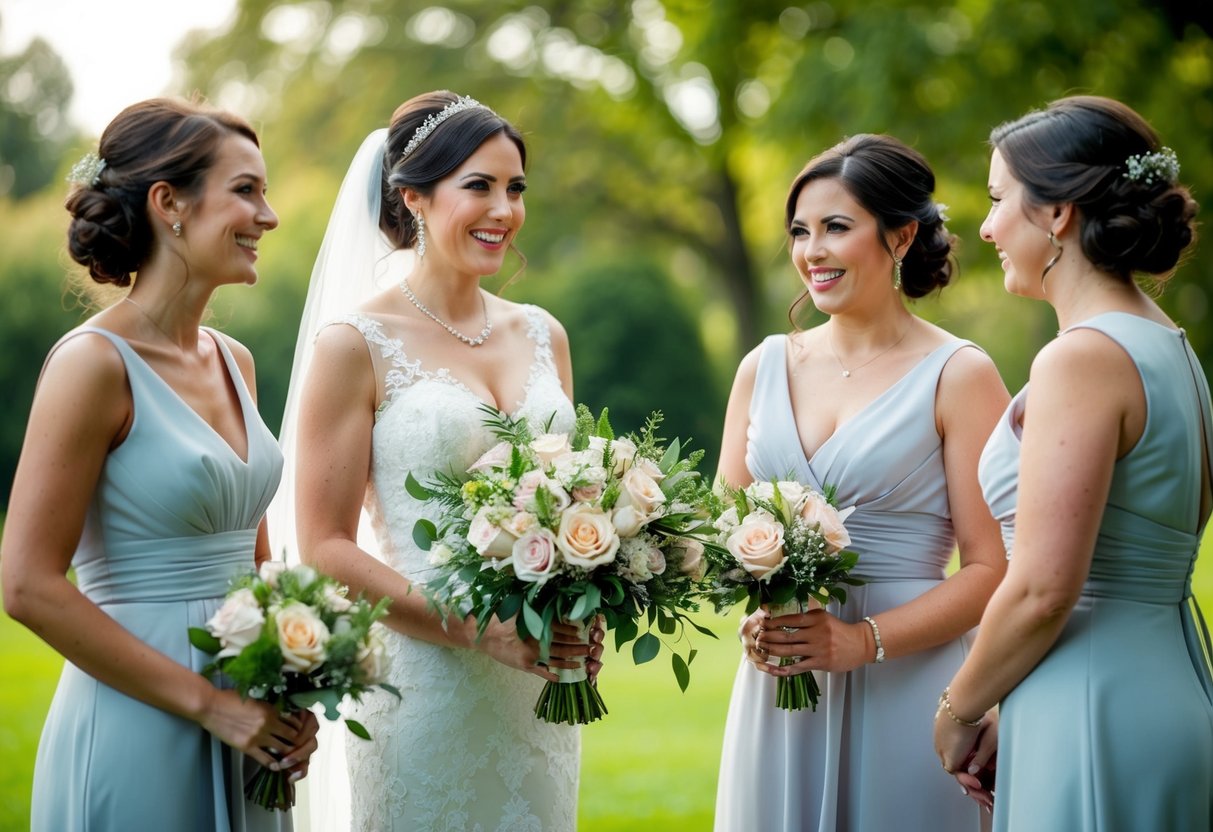 The bride purchases a bouquet for her bridesmaid
