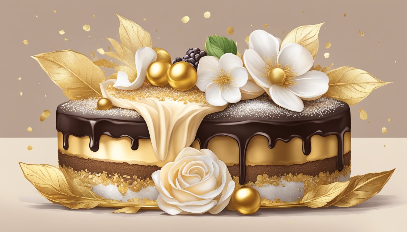 A luxurious dessert topped with delicate gold leaf