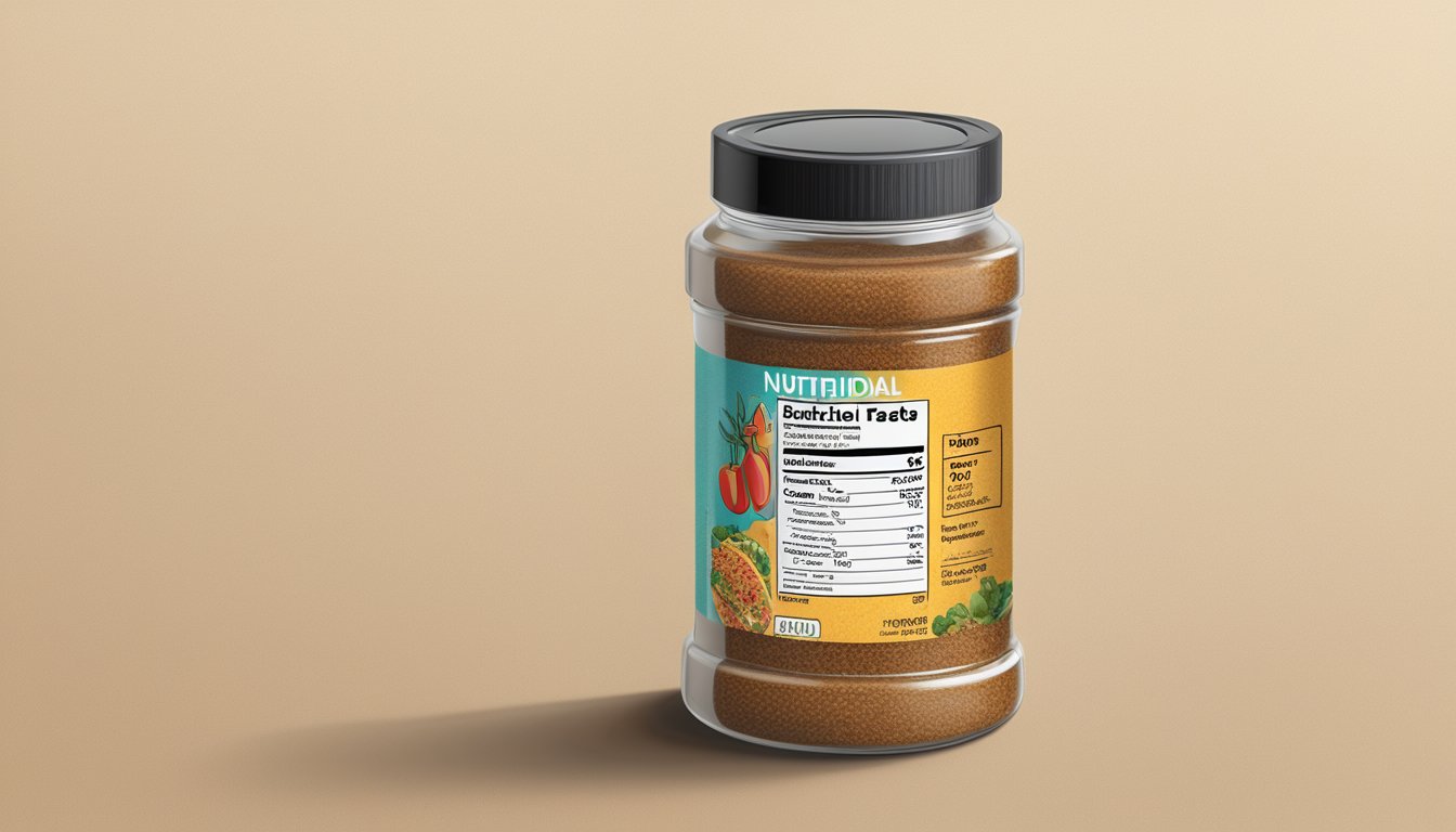 A jar of expired taco seasoning next to a nutritional label