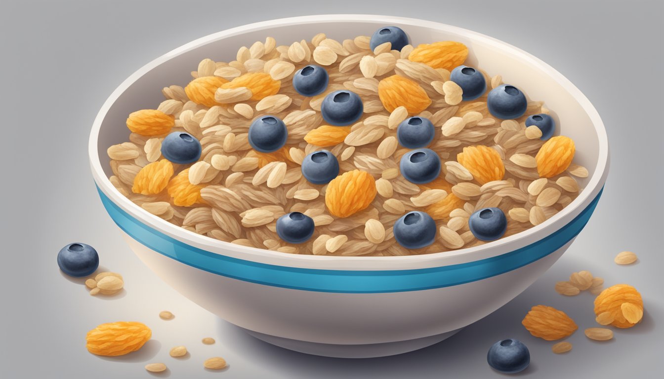 A bowl of muesli with a strong, unpleasant odor and visible signs of mold and discoloration