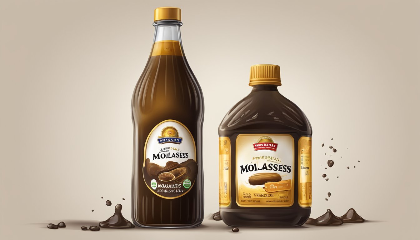 A bottle of molasses with an expiration date passed, accompanied by mold and an unpleasant odor