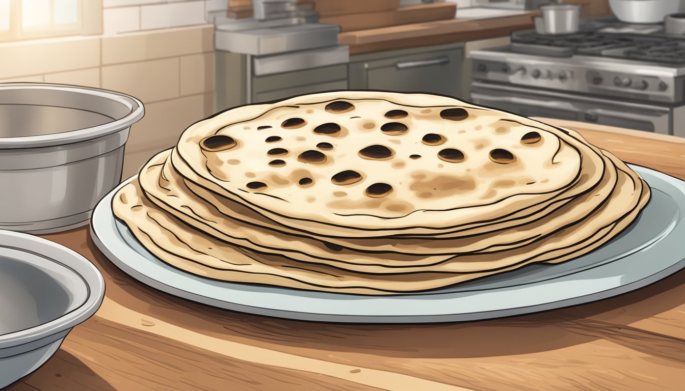 A stack of expired naan bread on a kitchen counter, with visible mold growth and a foul smell