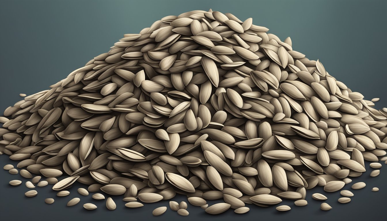 A pile of sunflower seeds with mold and a foul smell