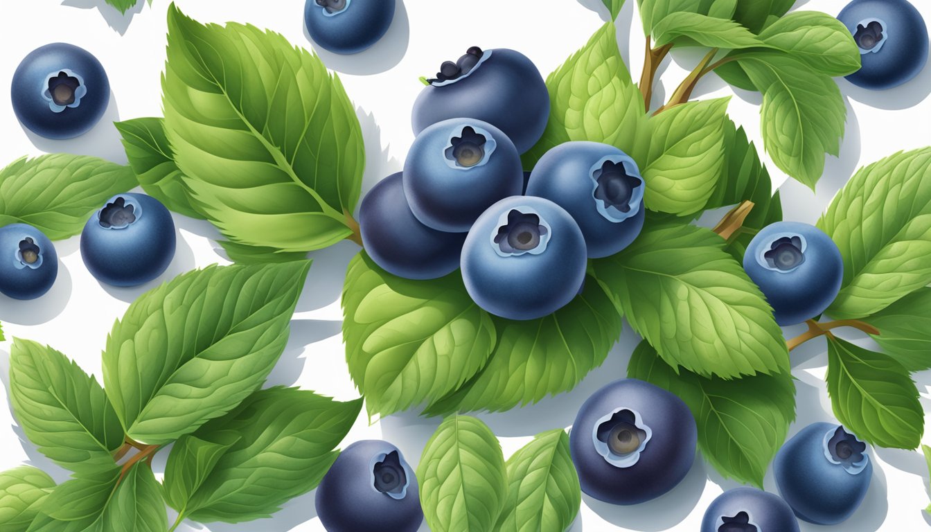 A cluster of unripe blueberries next to a cluster of ripe blueberries, with a clear distinction in color and size