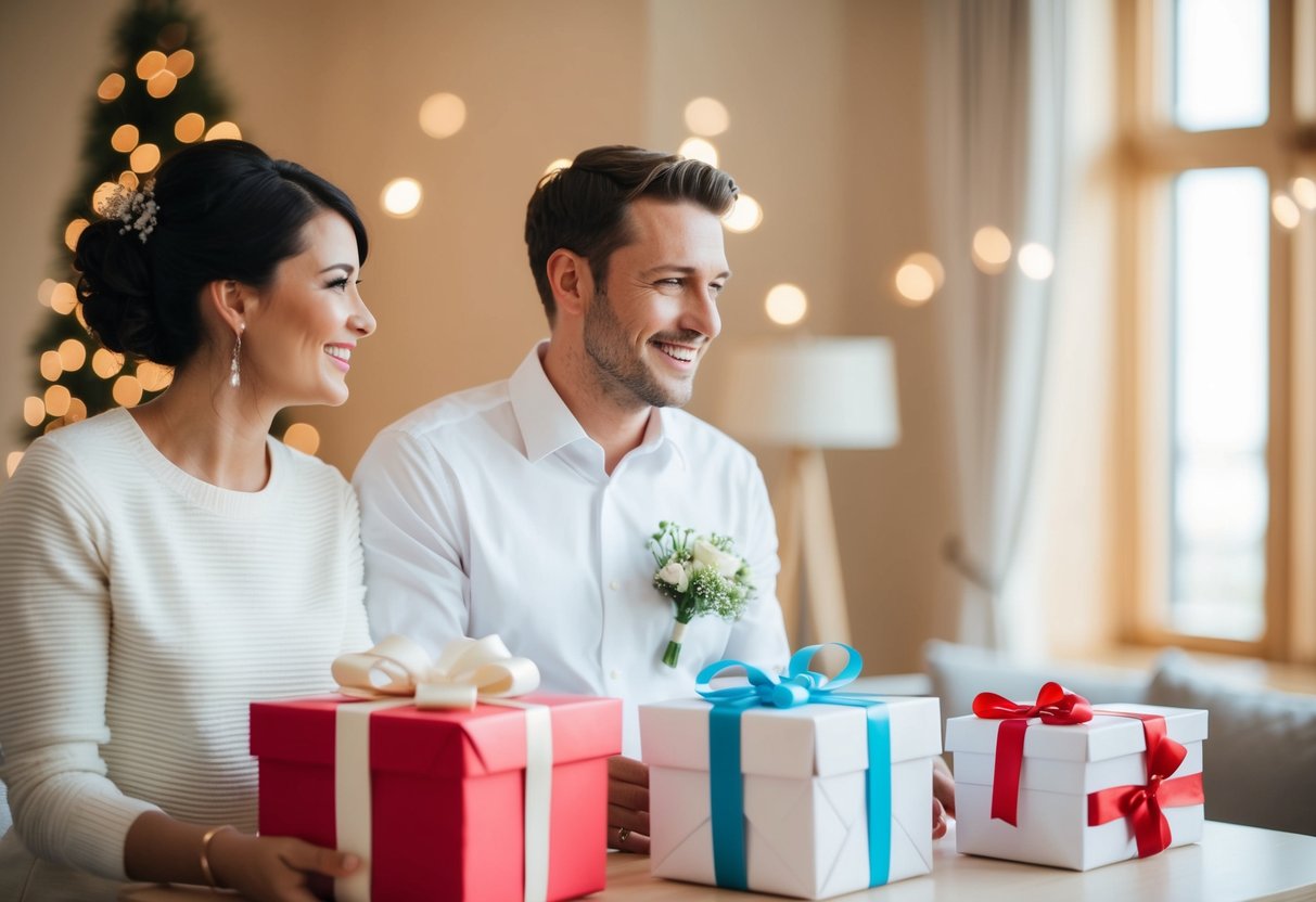 A couple receives gifts at their wedding, some off-registry