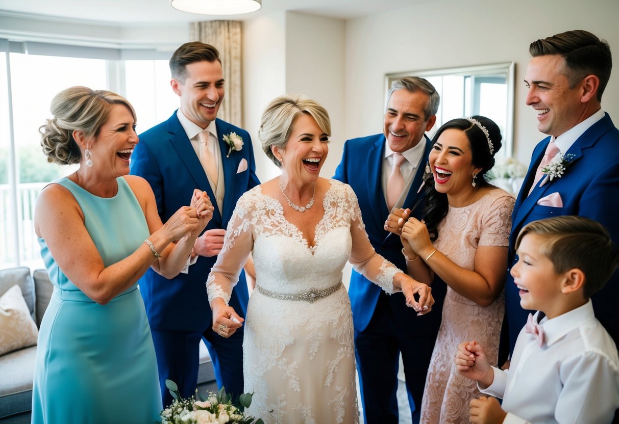 The mother of the groom gets ready with her closest family and friends, surrounded by laughter and excitement