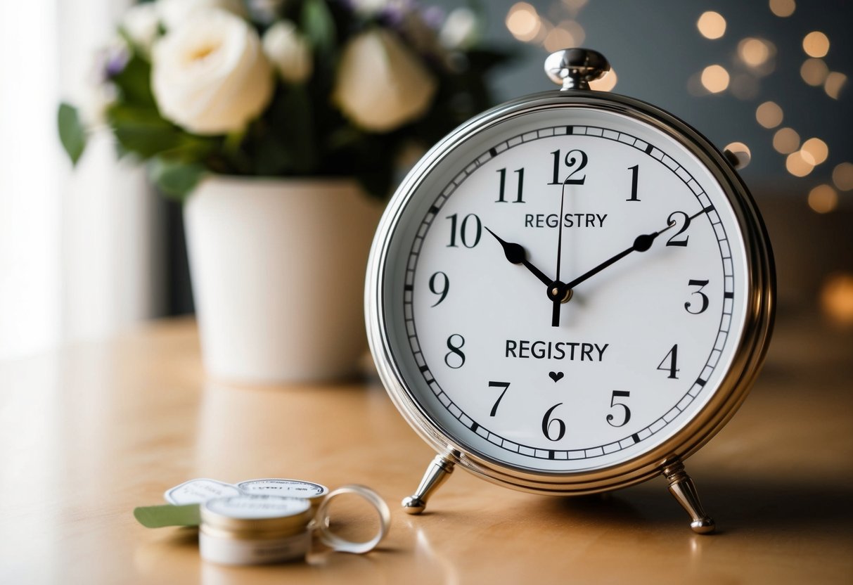 A wedding registry website with a countdown clock showing the time remaining until the registry becomes inactive