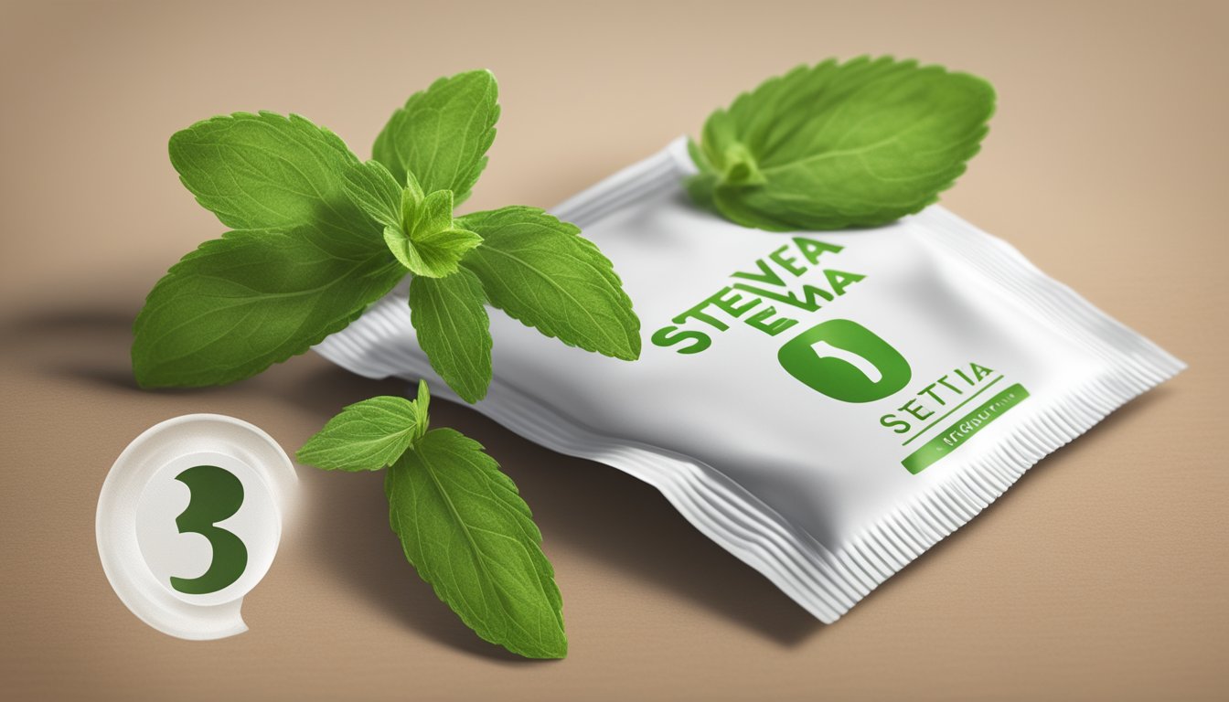 A stevia packet with a prominent expiration date, next to a question mark