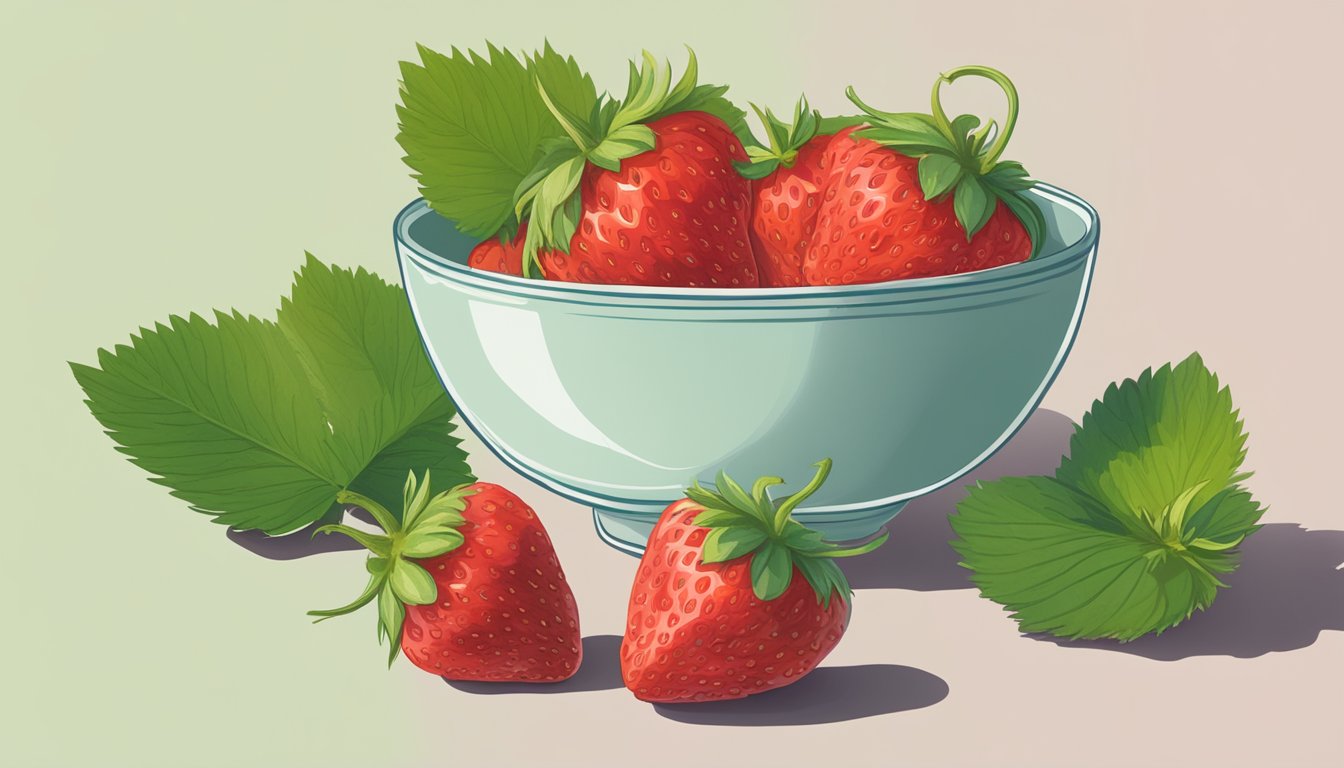 A bowl of ripe strawberries next to a bowl of unripe strawberries, with a question mark hovering above the unripe ones