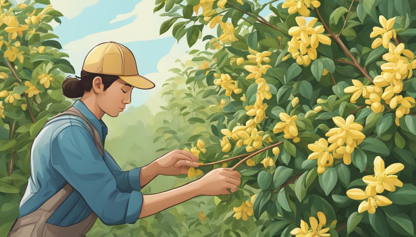 A person picking honeysuckle and inspecting it for safety