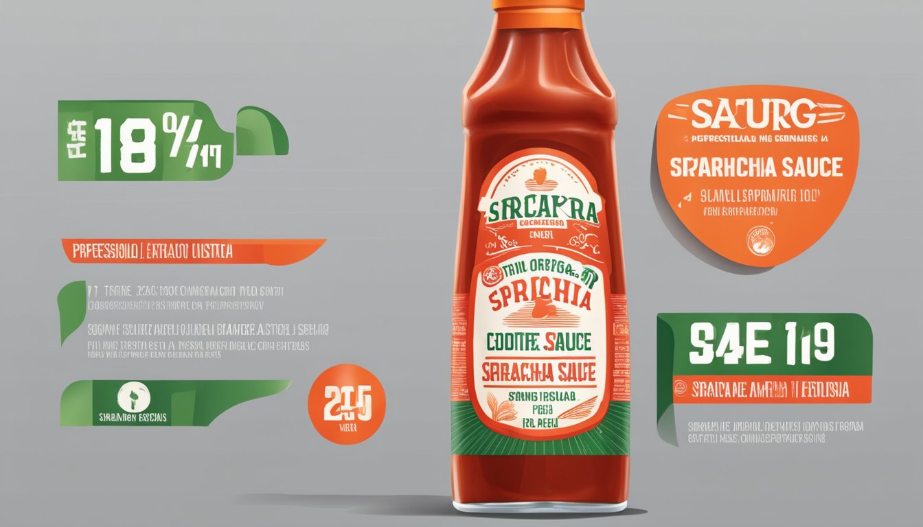 A bottle of sriracha sauce with a visible expiration date on the label. The sauce inside appears discolored and separated, with a foul odor