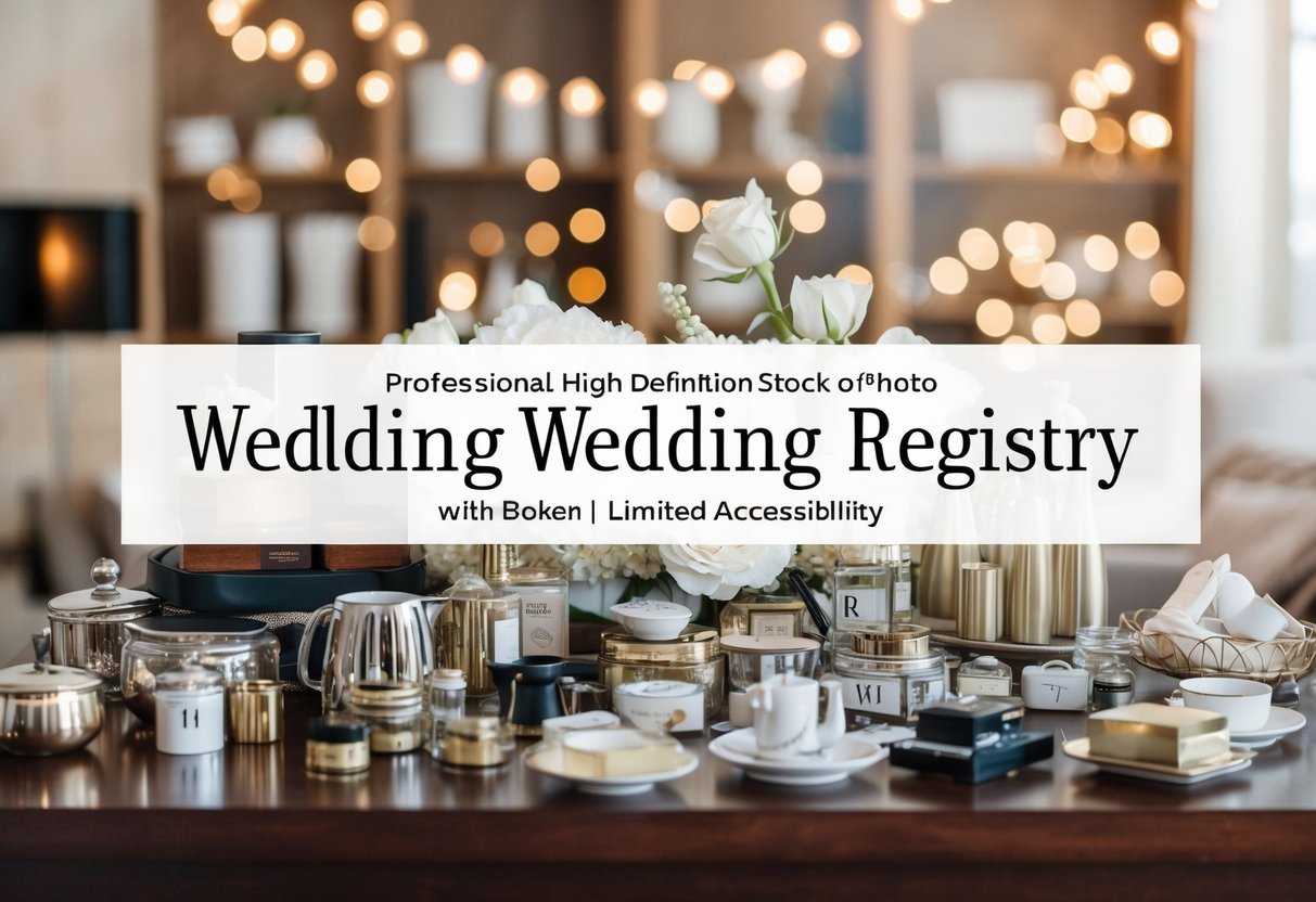 A cluttered wedding registry with expensive, non-essential items and limited accessibility