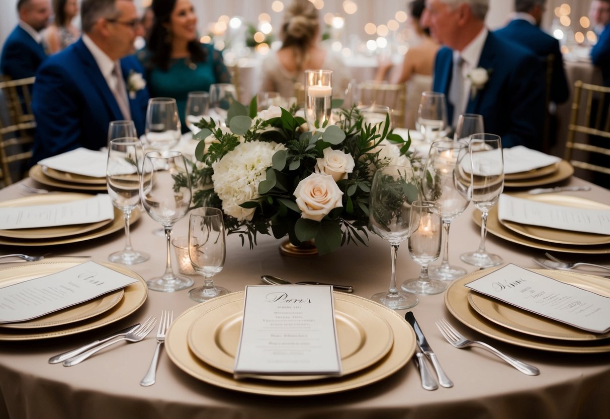 A table with place settings for parents at a rehearsal dinner