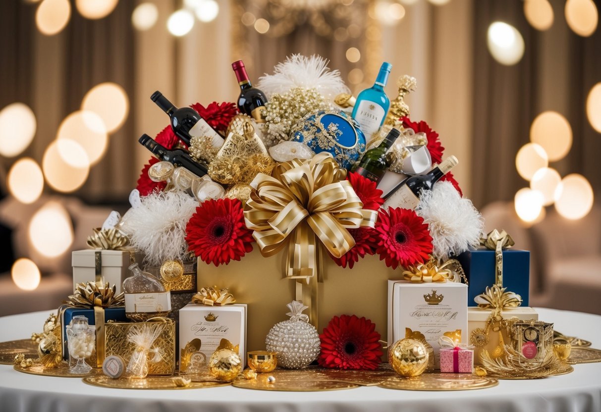 A lavish wedding gift overflowing with extravagant items and opulent decorations