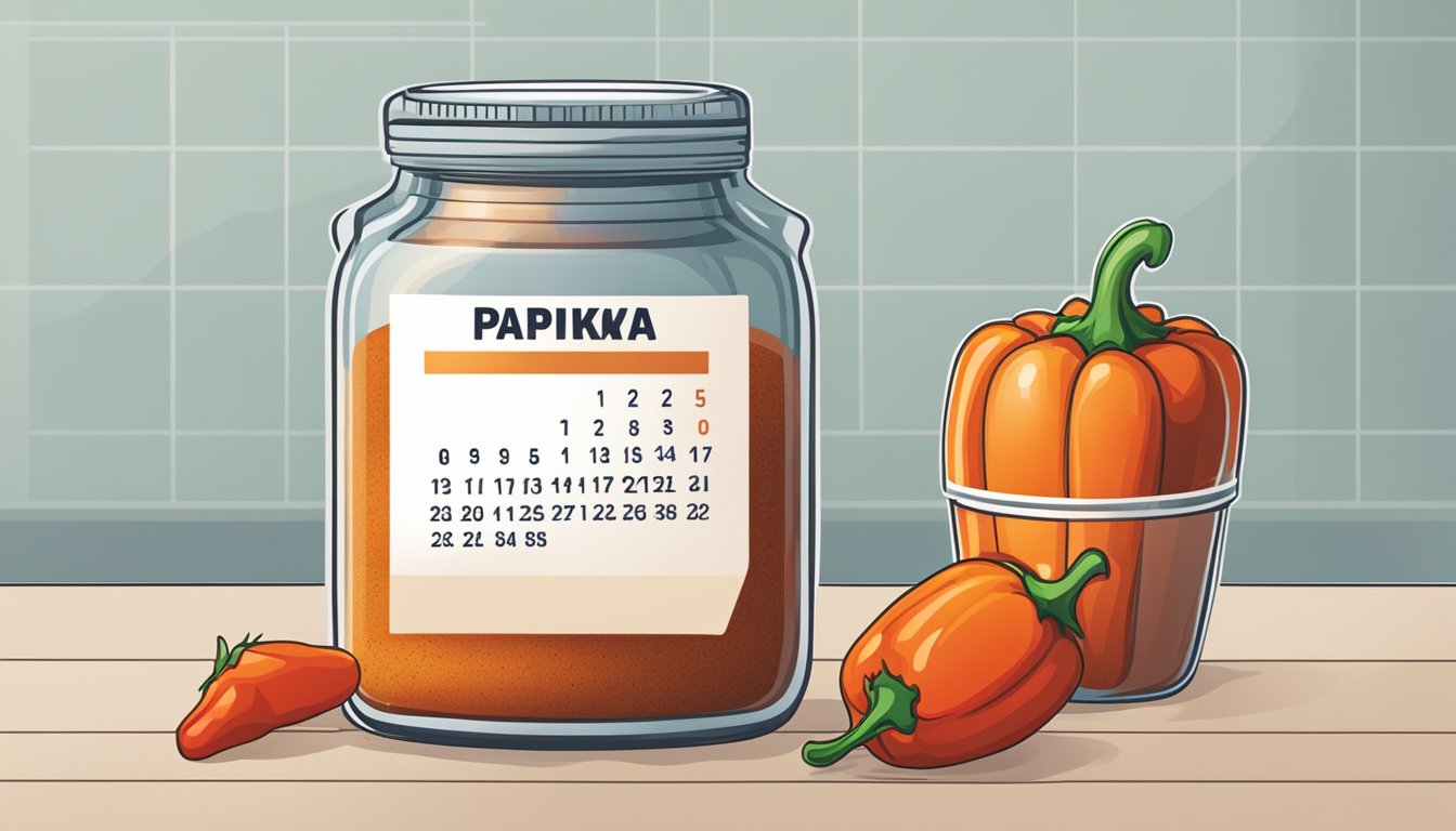 A jar of expired paprika next to a fresh one, with a calendar showing the expiration date crossed out