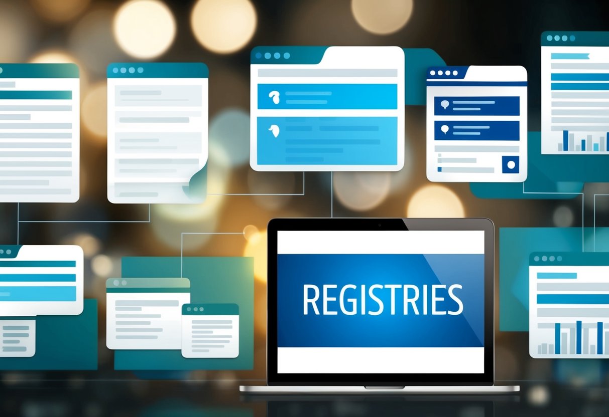 A collection of different types of registries, each with its own unique domain, displayed in an organized and visually appealing manner