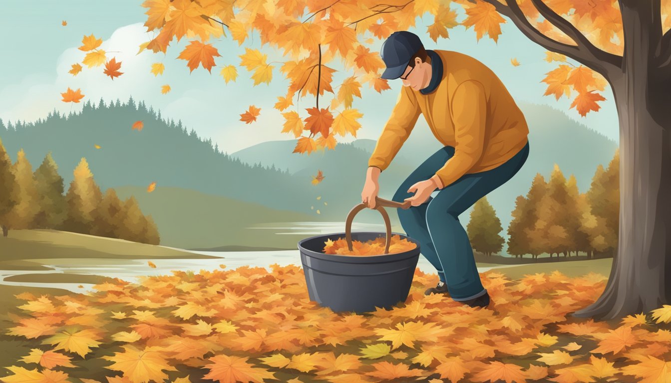 A person collecting and washing maple leaves