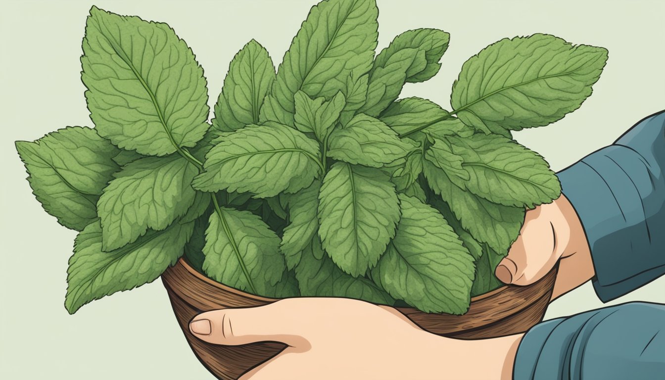 A person holding a bunch of lambsquarters, examining it for safety before consuming