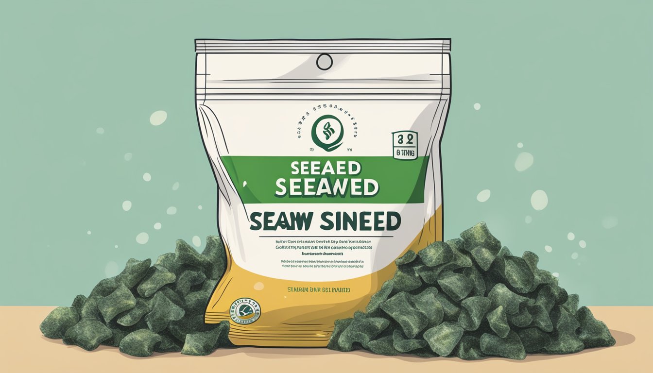 An open bag of expired seaweed snacks with visible signs of mold and discoloration