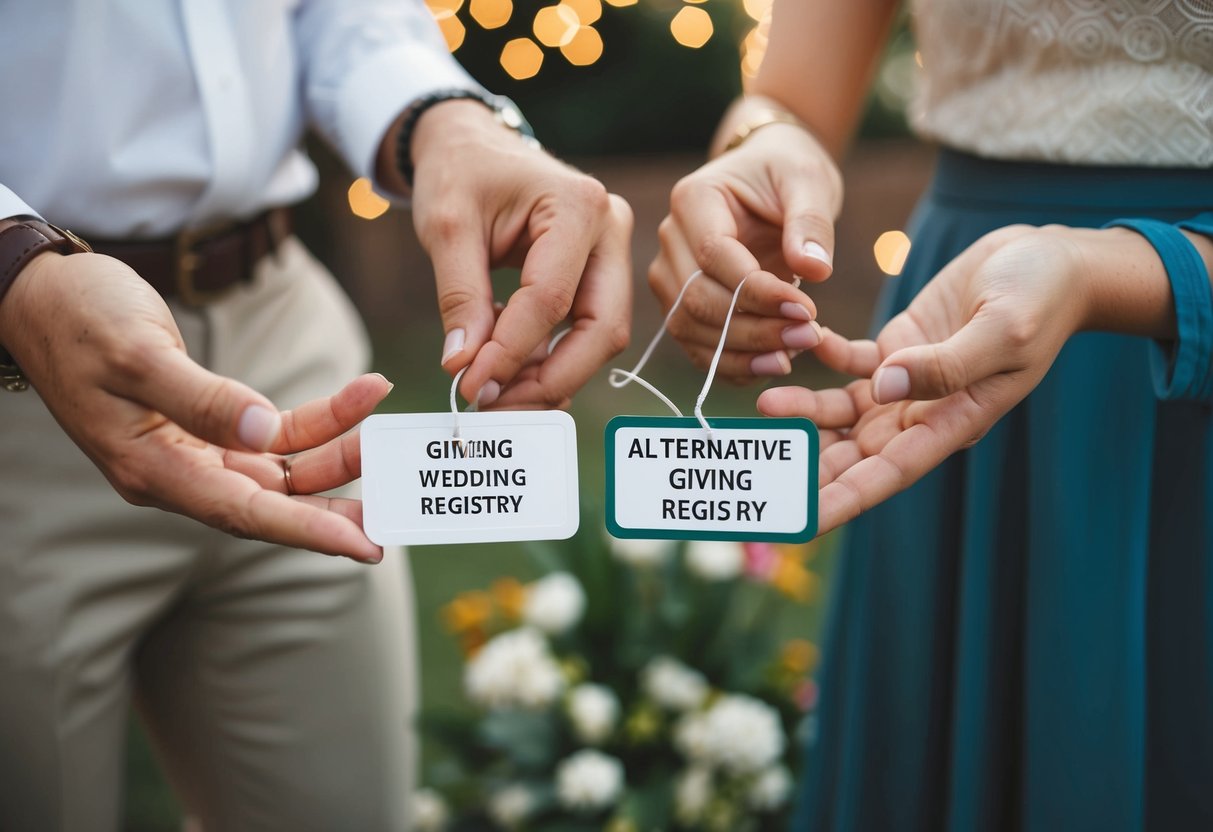 A couple choosing from various alternative giving options instead of a traditional wedding registry