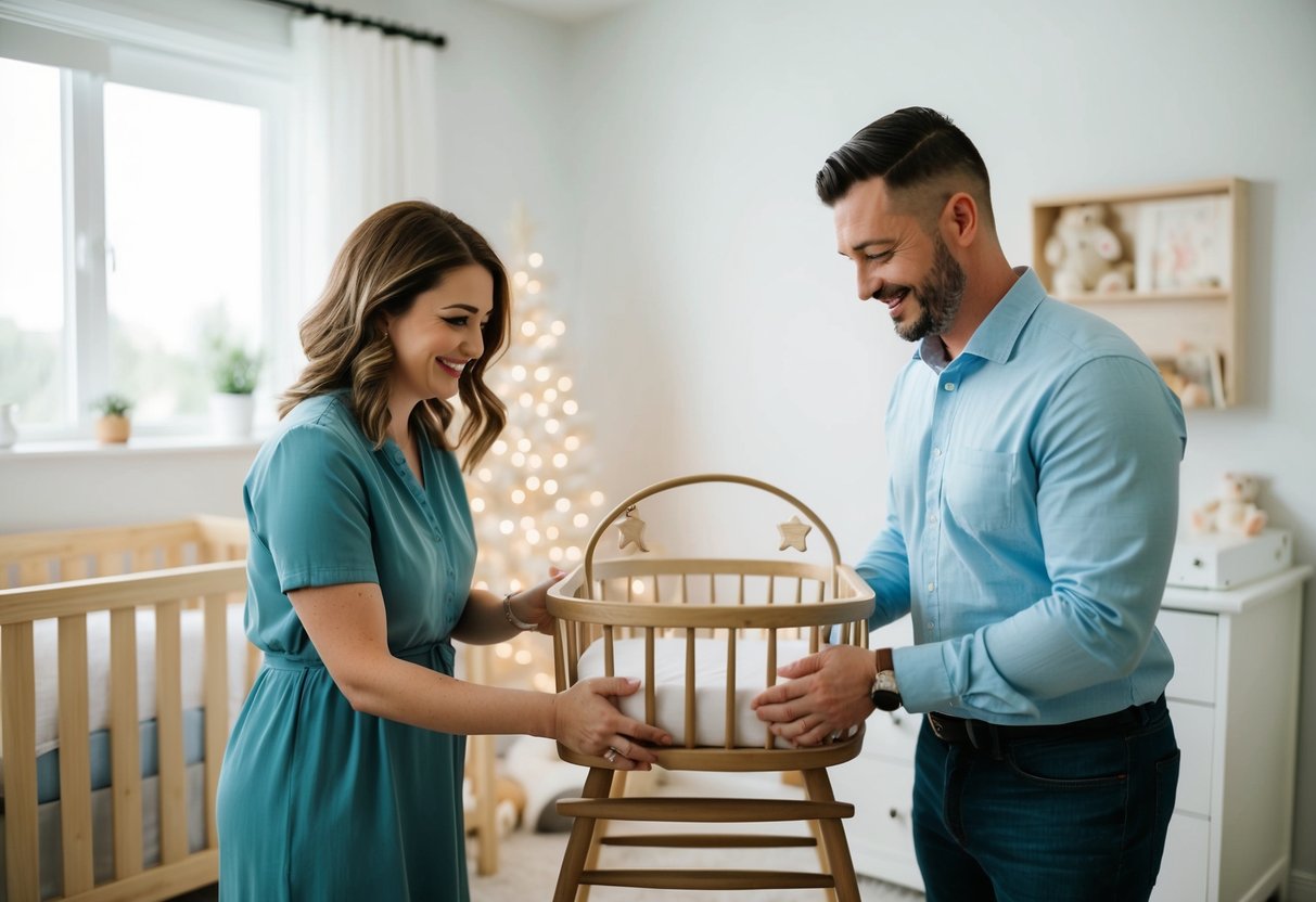 A couple adding nursery furniture to their online registry