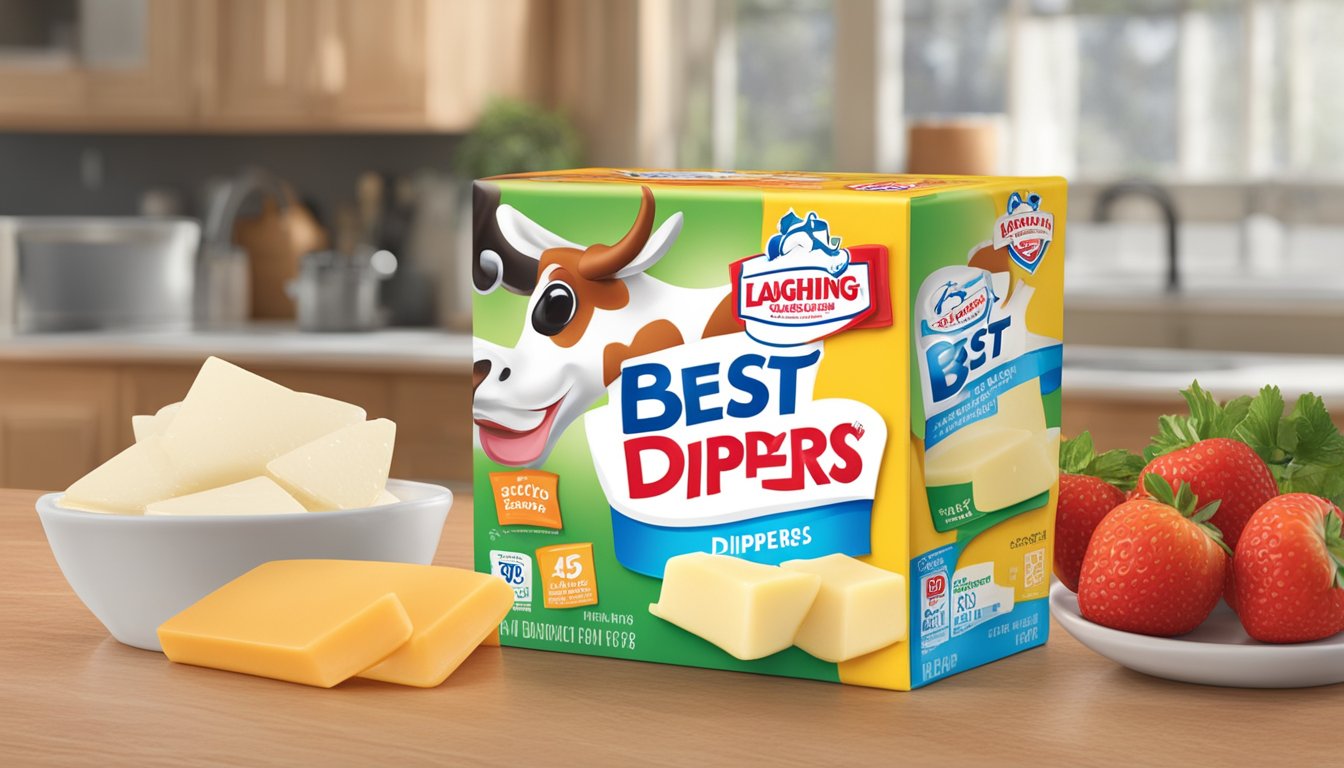 An open package of expired Laughing Cow cheese dippers on a kitchen counter, with a "best by" date clearly visible