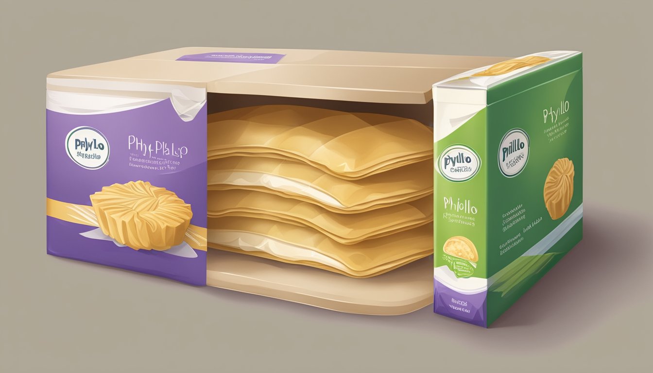 A tightly sealed package of phyllo dough stored in a cool, dry pantry, away from light and moisture